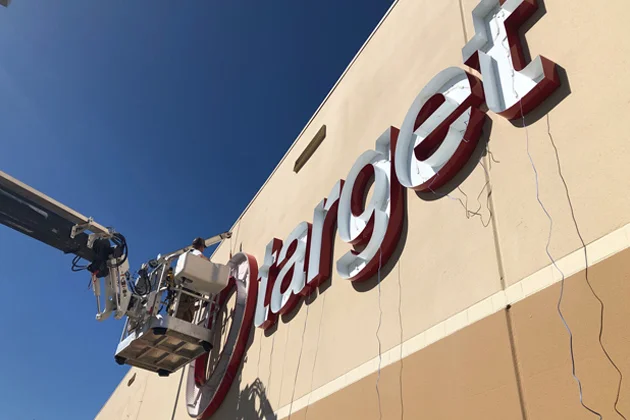 Sign being installed at the Redding, CA Target
